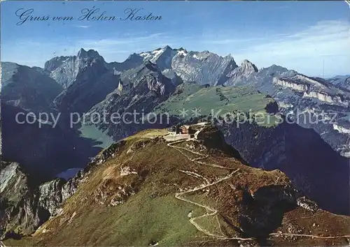 Hoher Kasten Berghotel mit Saemtisersee Altmann Saentis Schaefler Ebenalp Wildkirchli Kat. Appenzeller Alpen