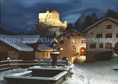 Tarasp bei Nacht Dorfpartie Schloss Kat. Tarasp