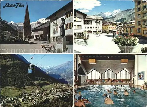 Saas Fee Kirche Gondelbahn Dorfplatz Hallenbad Kat. Saas Fee