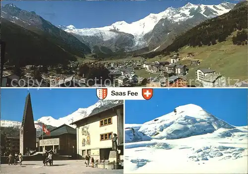 Saas Fee Panorama Dorfpartie mit Kirche Kat. Saas Fee