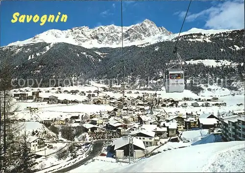 Savognin am Julierpass mit Piz Mitgel und Luftseilbahn Kat. Savognin