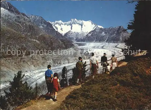 Aletschgletscher bei Riederalp mit Wannenhorn Bergwanderer Kat. Aletsch Grosser