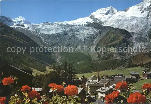 Saas Fee mit Allalinhorn Alphubel Feegletscher und Laengfluh Kat. Saas Fee