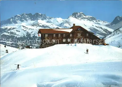 Fideris Skihaus Heuberge mit Drusenfluh und Sulzfluh Kat. Fideris