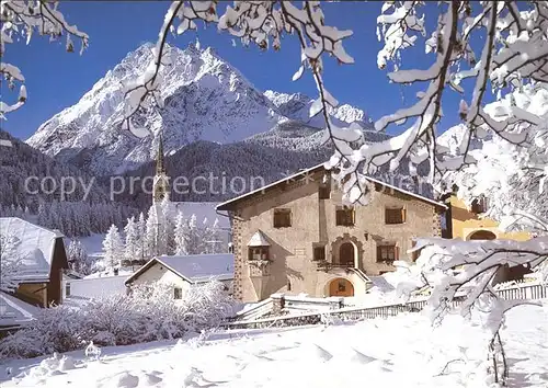 Scuol GR Engadiner Haus mit Pisocgruppe Kat. Scuol