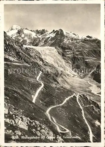 Rhonegletscher Glacier du Rhone mit Furkastrasse Restaurant Alpenroesli Kat. Rhone