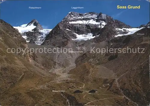 Saas Grund Fletschhorn Lagginhorn Kreuzboden Weissmieshuette  Kat. Saas Grund