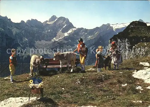 Ebenalp mit Altmann Rotsteinpass und Saentis Kinder mit Kaelbchen Kat. Ebenalp