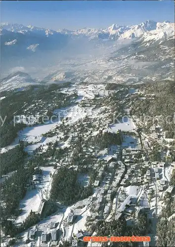 Crans Montana Fliegeraufnahme La Station und Mont Blanc Kat. Crans Montana