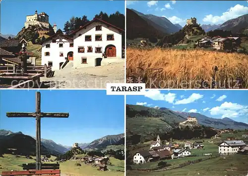 Tarasp Dorfpartie mit Schloss Tarasp Kreuz Ortsansicht Kat. Tarasp