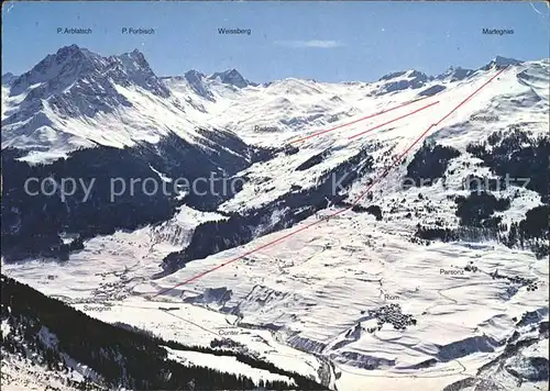 Savognin Riom Parsons mit Martegnas Skigebiet Panoramakarte Kat. Savognin