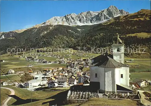 Savognin im Oberhalbstein Kirche mit Piz Mitgel Kat. Savognin