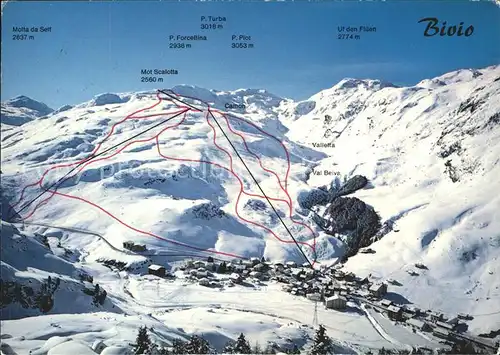Bivio am Julierpass mit Skigebiet Cuolms Panoramakarte Kat. Bivio