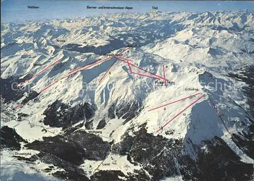Davos GR und Klosters Skilifte Bahnen und Loipen Panoramakarte Kat. Davos