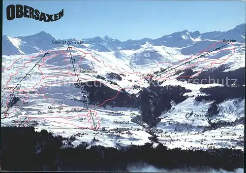 Obersaxen GR Skigebiet vom Stein mit Sez Ner Loipenplan / Obersaxen /Bz. Surselva
