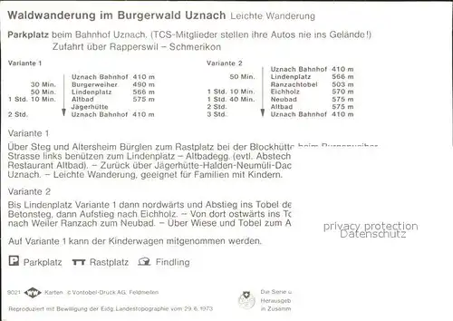 Uznach Waldwanderung im Burgerwald Uznach Panoramakarte Kat. Uznach