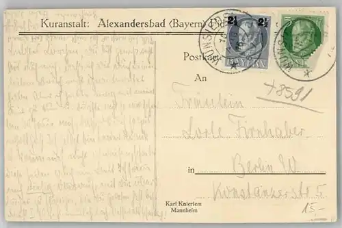 Bad Alexandersbad Kuranstalt x 1916 / Bad Alexandersbad /Wunsiedel LKR