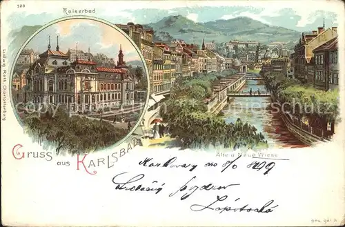 Karlsbad Eger Kuenstlerkarte Kaiserbad Alte und Neue Wiese / Karlovy Vary /