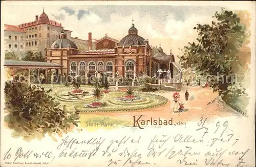 Karlsbad Eger Kuenstlerkarte Stadt Park  / Karlovy Vary /