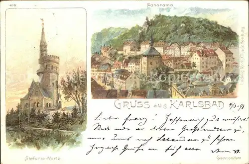 Karlsbad Eger Kuenstlerkarte Stefanie-Warte Panorama  / Karlovy Vary /