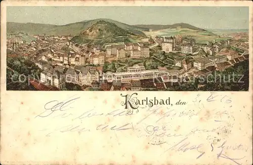 Karlsbad Eger Kuenstlerkarte Panorama / Karlovy Vary /
