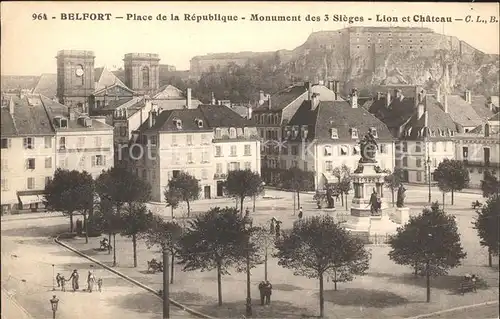 Belfort Alsace Place de la Republique Monument des 3 Sieges Lion et Chateau Kat. Belfort