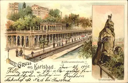 Karlsbad Eger Muehlbrunnencolonade Hirschensprung / Karlovy Vary /