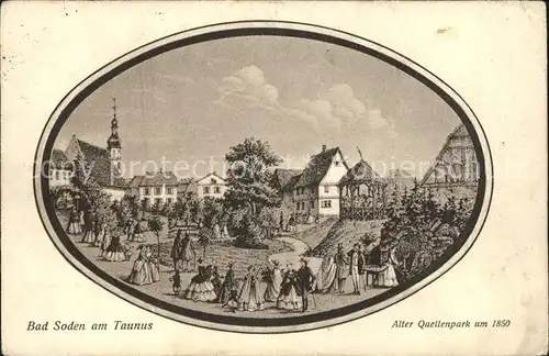 Bad Soden Taunus alter Quellenpark um 1850 Kat. Bad Soden am Taunus