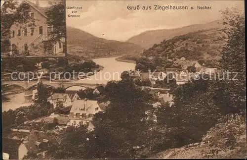 Ziegelhausen Neckarpartie mit Gasthaus zur Grenze Kat. Heidelberg