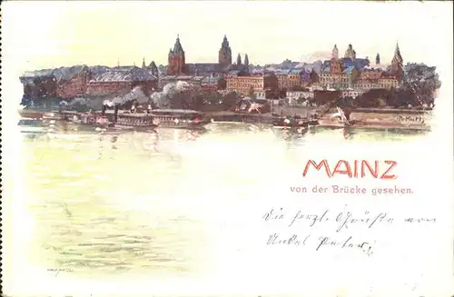Mainz Rhein von der Bruecke gesehen / Mainz Rhein /Mainz Stadtkreis