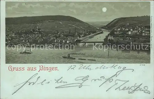 Bingen Rhein Nahemuendung im Mondschein Kat. Bingen am Rhein