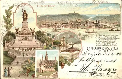 Bingen Rhein Panorama Nationaldenkmal Niederwald Rochuskapelle Maeuseturm Rheindampfer Weinrebe Kat. Bingen am Rhein