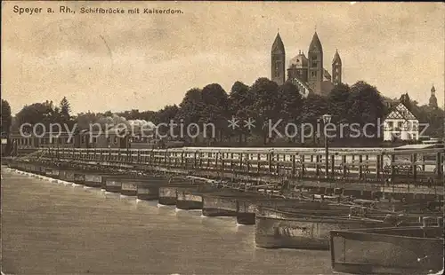 Speyer Rhein Schiffbruecke mit Kaiserdom Kat. Speyer