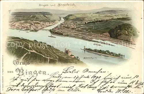 Bingerbrueck Rhein Panorama Nahemuendung Maeuseturm Deutsche Reichspost Kat. Bingen am Rhein