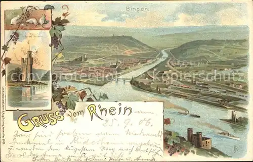 Bingen Rhein Panorama Nahemuendung Maeuseturm Weinrebe Bahnpost Kat. Bingen am Rhein