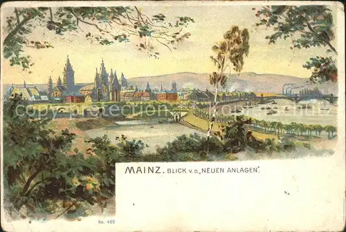 Mainz Rhein Panorama Blick von den Neuen Anlagen / Mainz Rhein /Mainz Stadtkreis