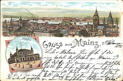 Mainz Rhein Gesamtansicht mit Dom Stadthalle / Mainz Rhein /Mainz Stadtkreis