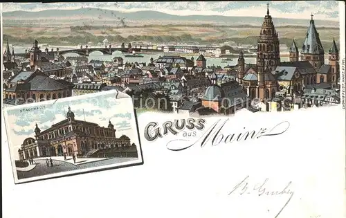 Mainz Rhein Stadtbild mit Dom Rheinbruecke Stadthalle / Mainz Rhein /Mainz Stadtkreis