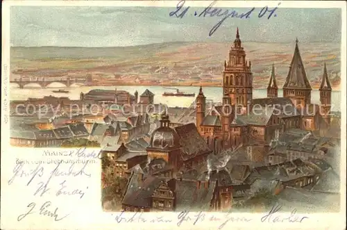 Mainz Rhein Blick vom Stephansturm Dom Rheinbruecke Kuenstlerkarte / Mainz Rhein /Mainz Stadtkreis