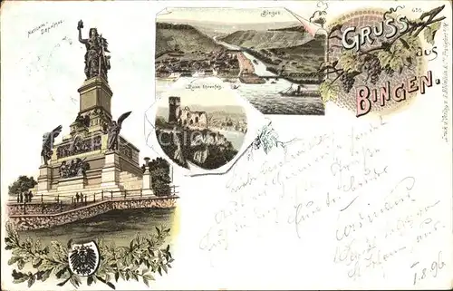 Bingen Rhein Nationaldenkmal Niederwald Ruine Ehrenfels Weinrebe Wappen Kat. Bingen am Rhein