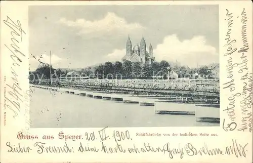 Speyer Rhein Schiffsbruecke von der badischen Seite aus Dom Soldatenkarte Kat. Speyer