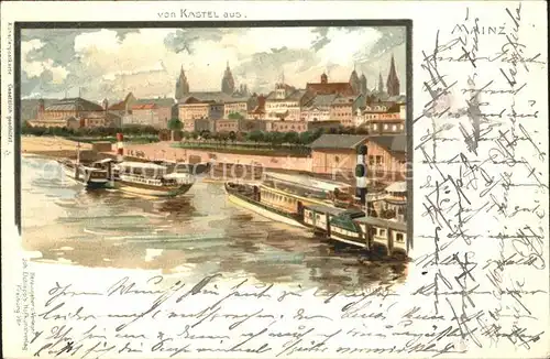 Mainz Rhein Ansicht von Kastel aus Rheindampfer Kuenstlerkarte Muench / Mainz Rhein /Mainz Stadtkreis