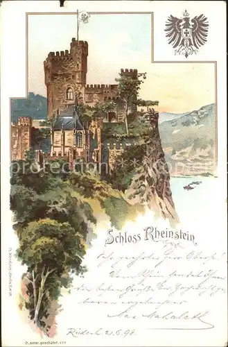 Bingen Rhein Schloss Rheinstein Wappen Deutsche Reichspost Kat. Bingen am Rhein