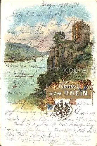 Bingen Rhein Burg Rheinstein Wappen Bahnpost Kat. Bingen am Rhein