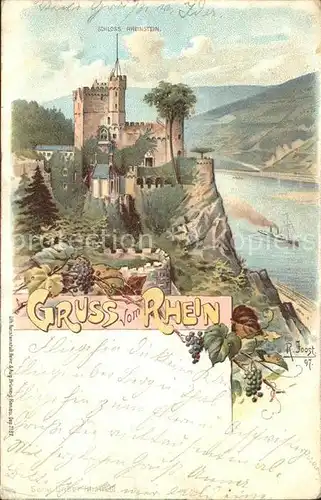 Bingen Rhein Schloss Rheinstein Weinrebe Kuenstlerkarte R. Joost Kat. Bingen am Rhein