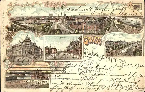 Ludwigshafen Rhein Gesamtansicht Post Bahnhof Marktplatz Rheinbruecke Kat. Ludwigshafen am Rhein