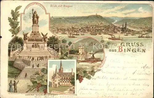 Bingen Rhein Gesamtansicht Nationaldenkmal Niederwald Rochuskapelle Maeuseturm Kleeblatt Weinrebe Kat. Bingen am Rhein