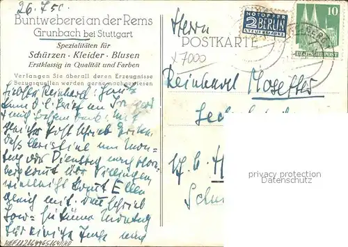 Grunbach Remshalden Remstal im Bluetenschmuck Kuenstlerkarte Buntweberei an der Rems Kat. Remshalden