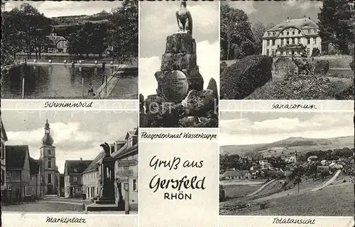 Gersfeld Rhoen Schwimmbad Fliegerdenkmal Wasserkuppe Sanatorium Marktplatz Brunnen Totalansicht / Gersfeld (Rhoen) /Fulda LKR