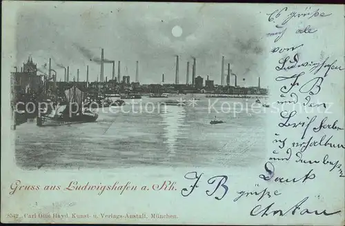 Ludwigshafen Rhein im Mondschein Schiffe Industrie Kat. Ludwigshafen am Rhein